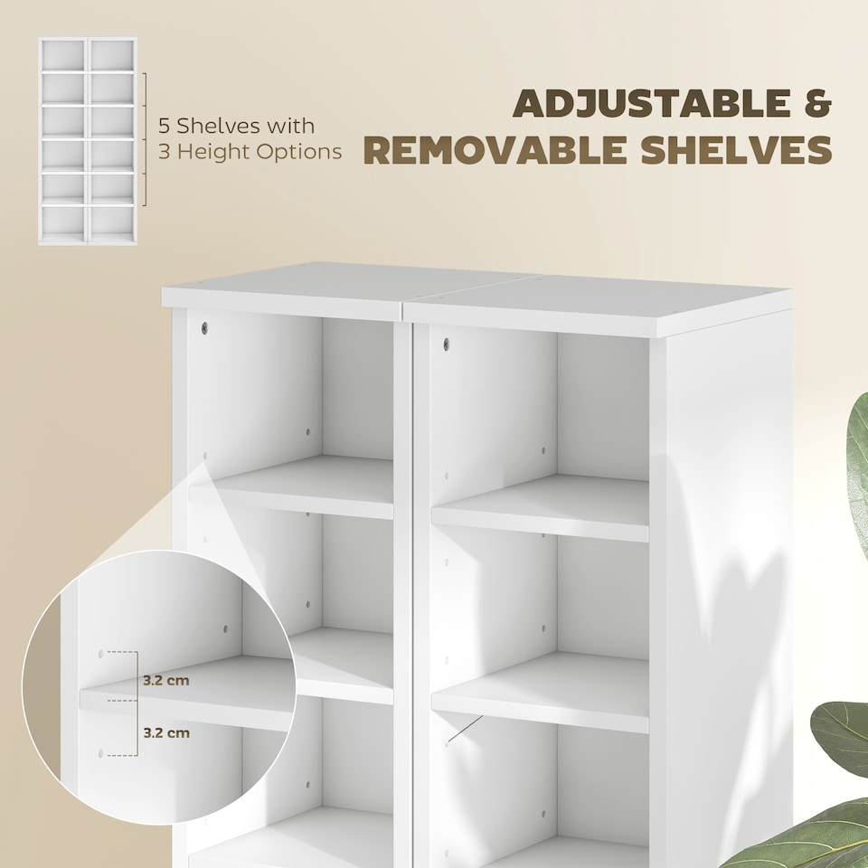 image 1 of HOMCOM Set of 2 CD Storage Units DVD Shelf with Adjustable Shelves | White | White | 21W x 22.5D x 88.5H cm