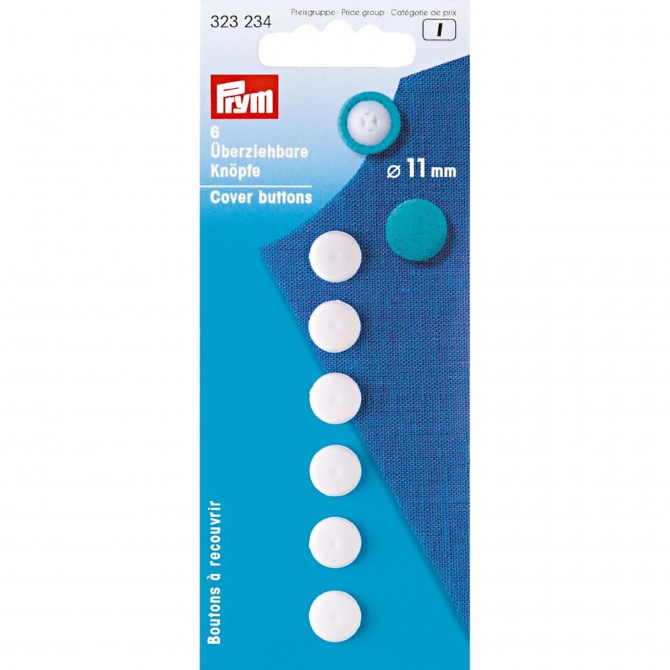 Prym White 11mm Plastic Cover Buttons for Dressmaking - per pack of 6