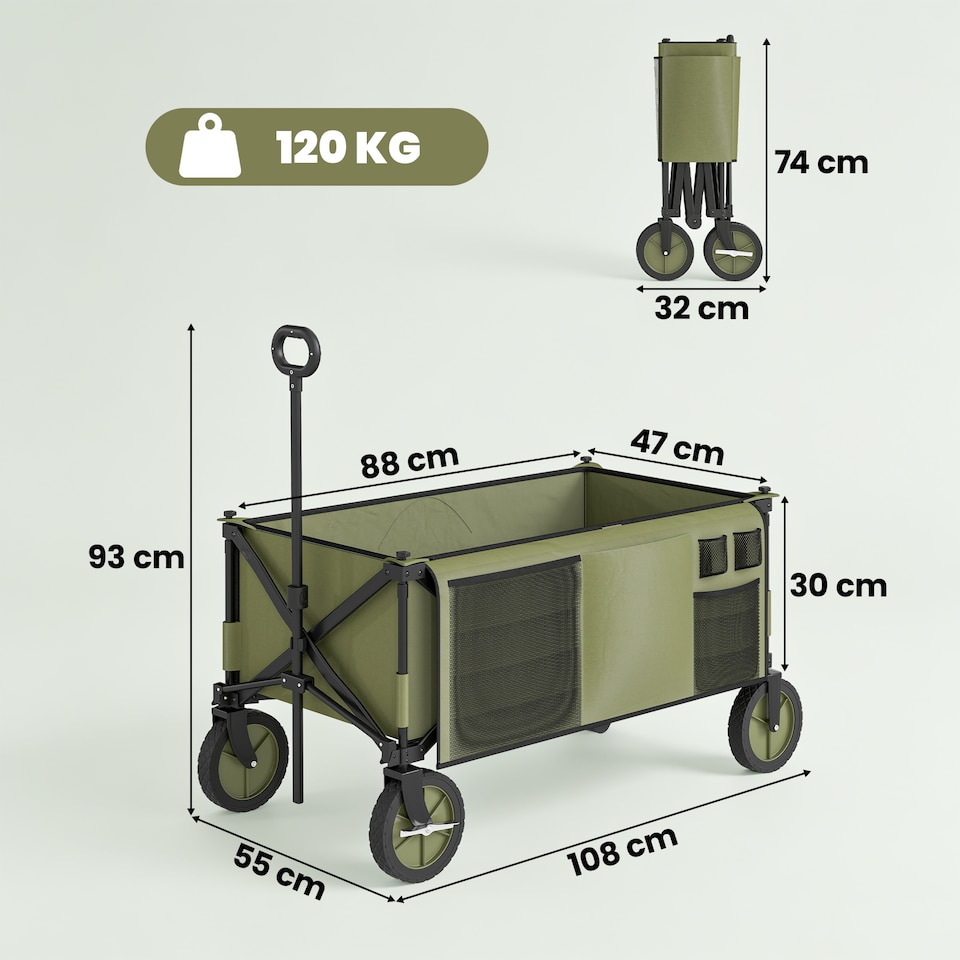 image 1 of Outsunny Folding Wagon Garden Cart Collapsible Camping Trolley for Outdoor