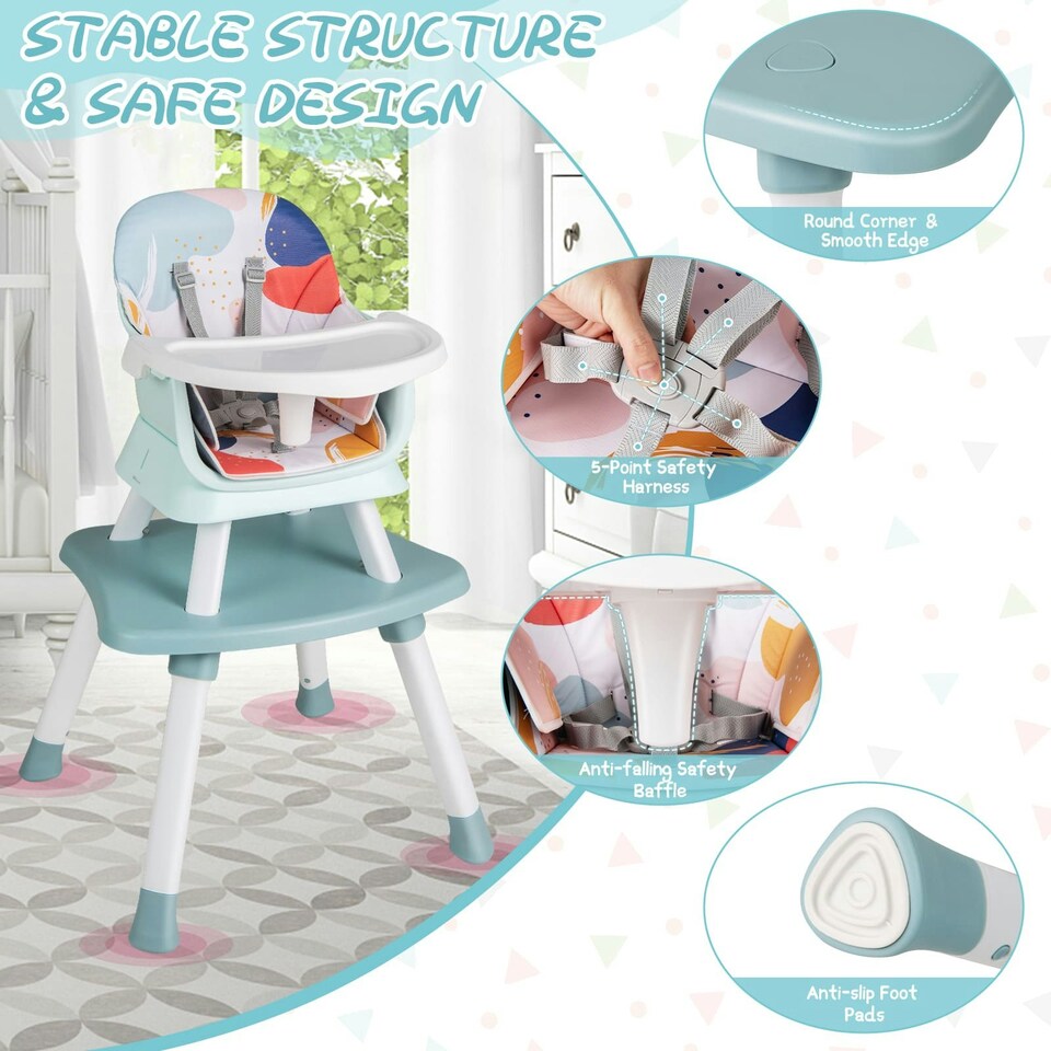 image 1 of COSTWAY 6-in-1 Baby High Chair Convertible Feeding Chair-colorful