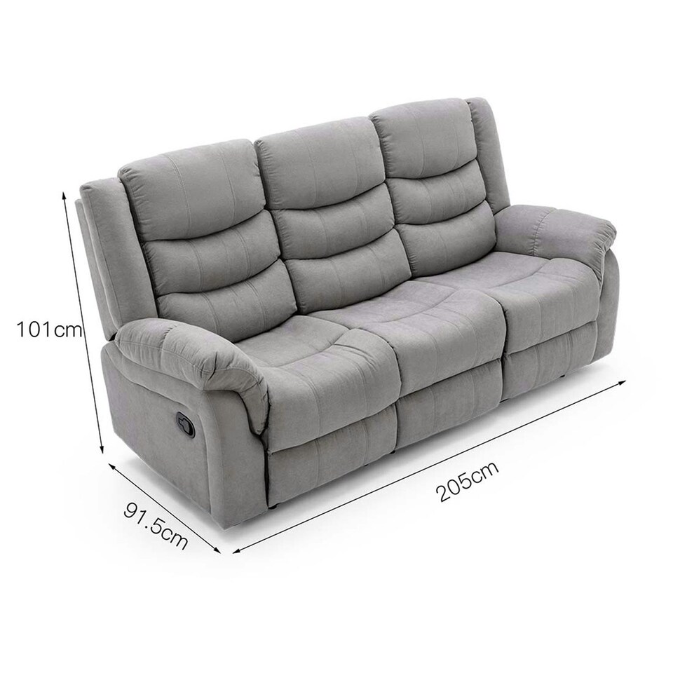 image 1 of Seattle Manual Fabric Recliner 3 Seater Sofa (Grey)