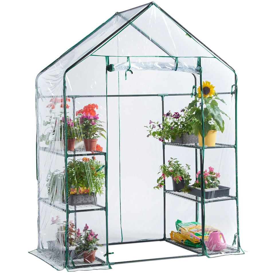 image 1 of VonHaus Walk In Greenhouse with 6 Shelves & PVC Cover