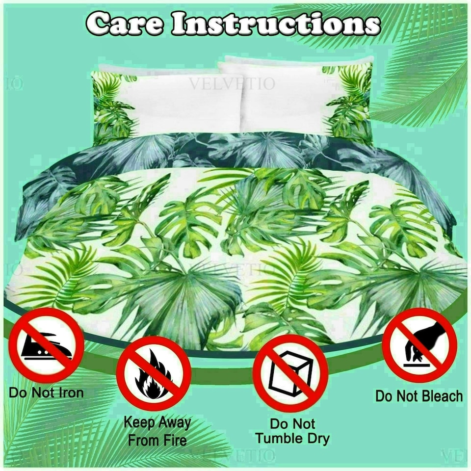 image 1 of Tropical Leaf Printed Duvet Cover Set Reversible Polycotton Beddings Multi | King