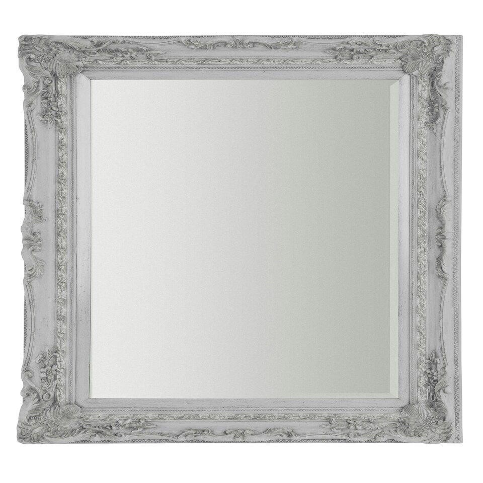 Baroque Design Wall Mirror With Polyresin Frame,Distressed Silver Accent Piece,Scrollwork Mounted Mirror Silver