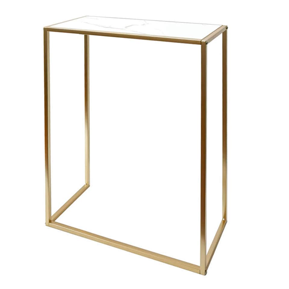 image 1 of OHS Marble Look Top Slim Console Table with Gold Sturdy Metal Frame, White | White | White Marble/Gold