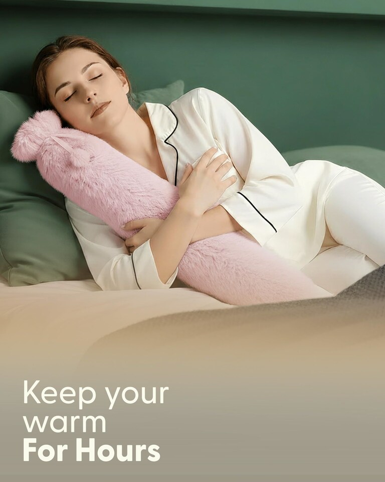 image 1 of Keplin Extra Long Hot Water Bottle 2 Litre Natural Rubber with Fleece Cover