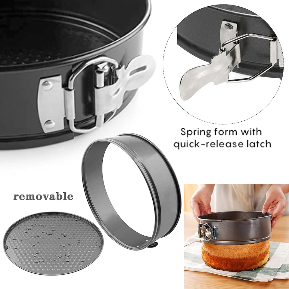 image 1 of Living and Home Set of 5 Non-Stick Round Springform Cake Pans with Removable Bottoms | Black