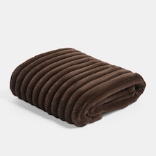OHS Faux Fur Ribbed Fleece Throw Over Bed Blanket Winter Warm Supersoft - 125 x 150cm | Brown | Chocolate