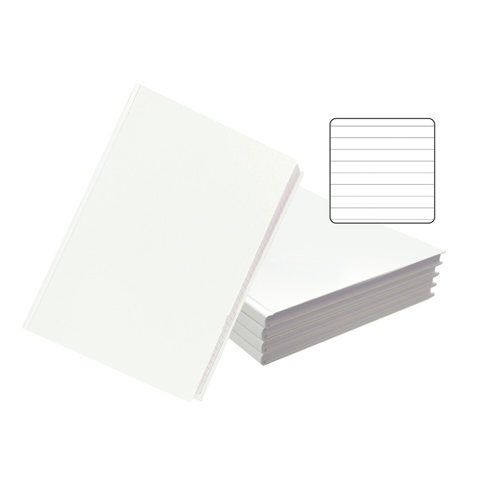 image 1 of Pack of 5 A4 160 Pages 8mm Ruled White Casebound Notebooks