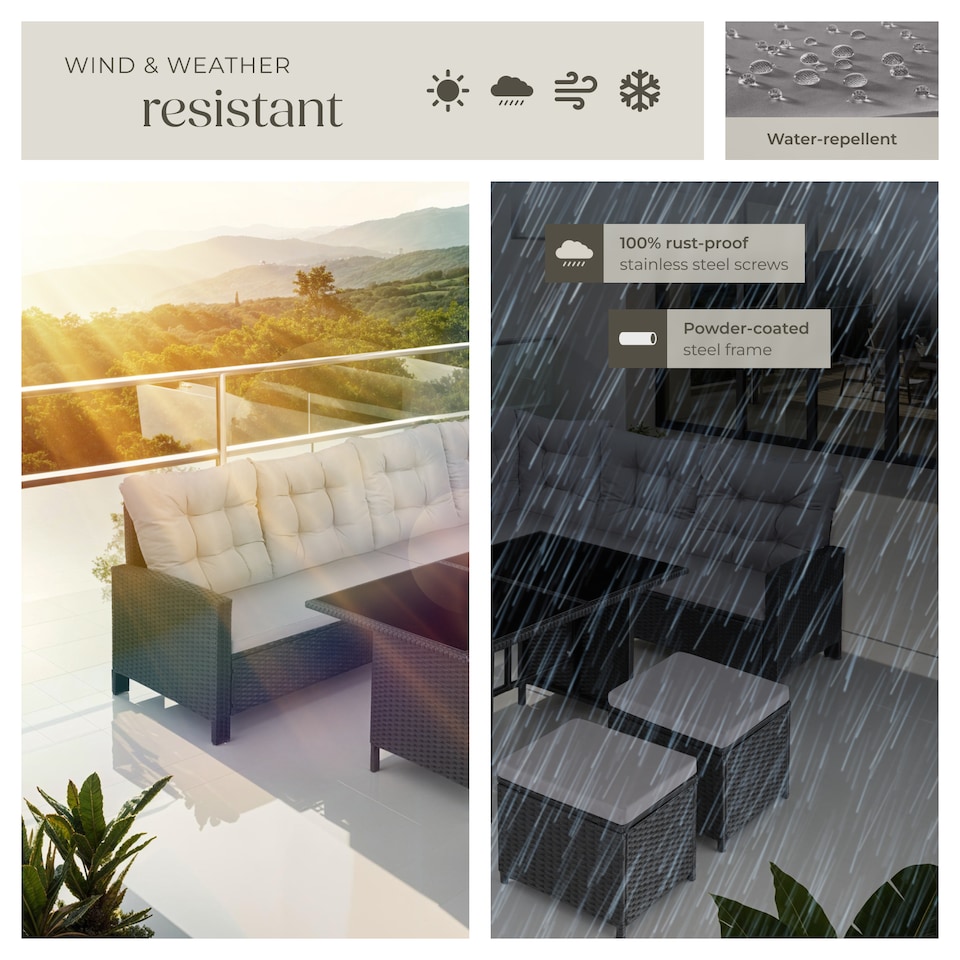 image 1 of 8 Seater Garden Furniture Set Barletta with Cushions, Footstools and Table | Black | black | 116,50 x 63 x 75 cm | 1