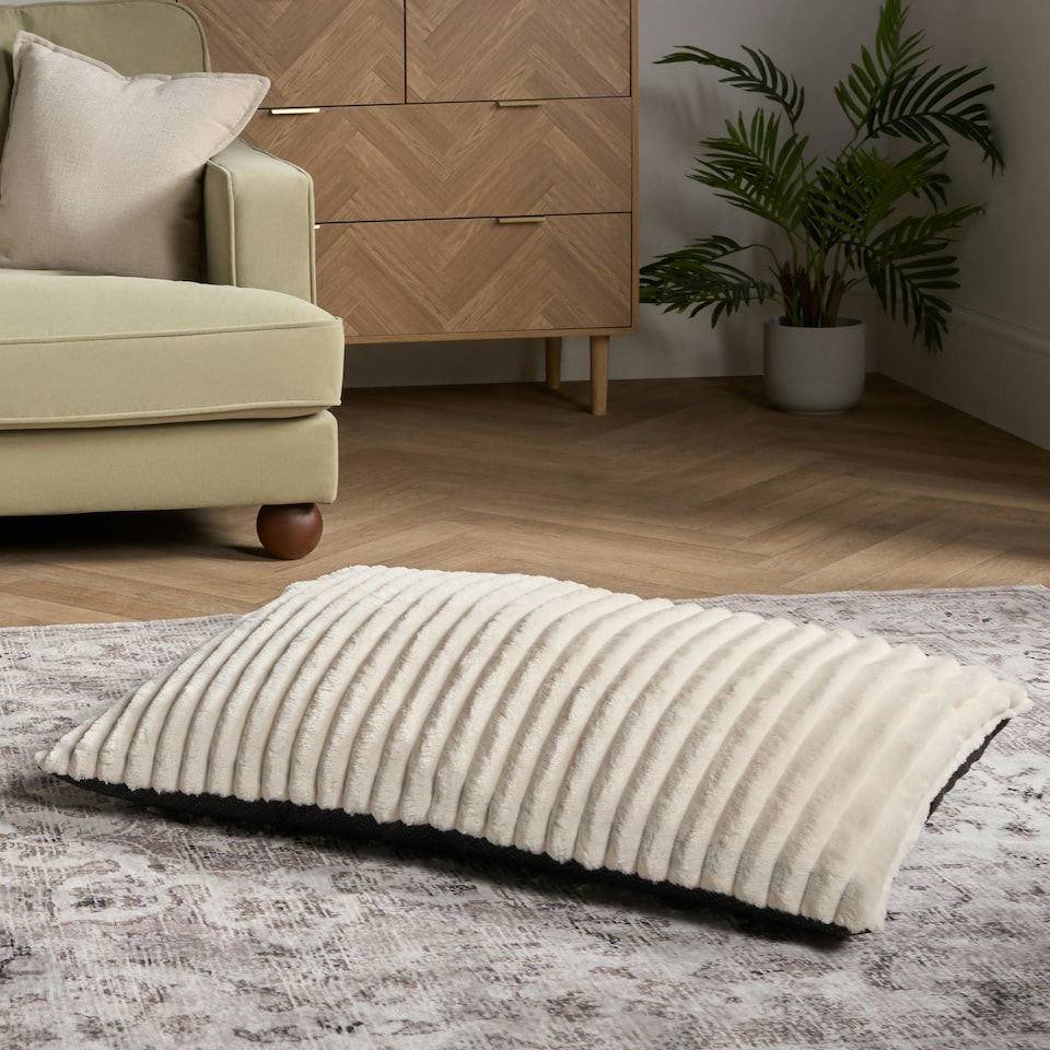 image 1 of OHS Ribbed Fleece Rectangular Soft Warm Cosy Plump Plush Pet Dog Cat Cushion Bed, 80x60cm Black | L