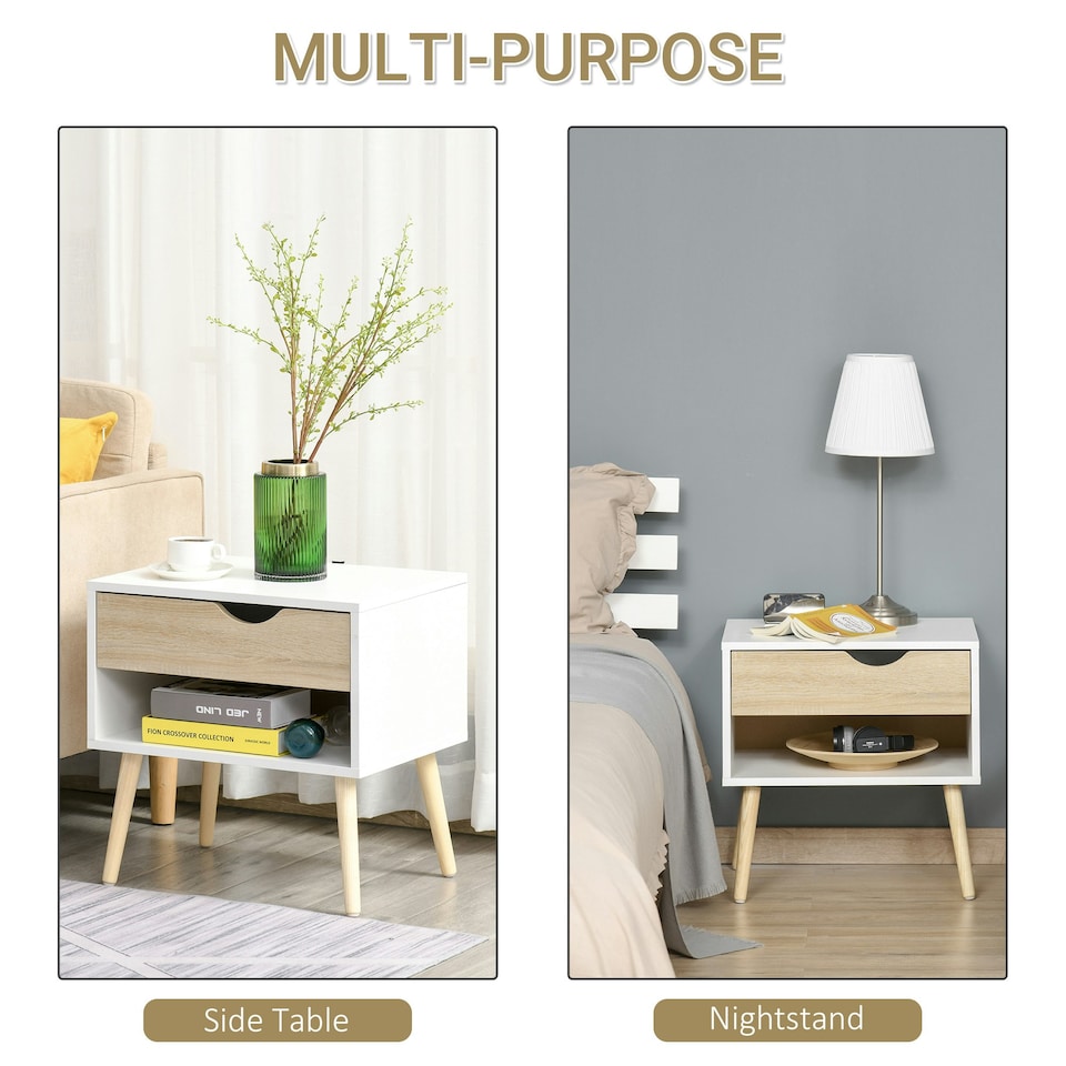 image 1 of HOMCOM Bedside Table with Drawer & Shelf, Nightstand, End Table for Bedroom