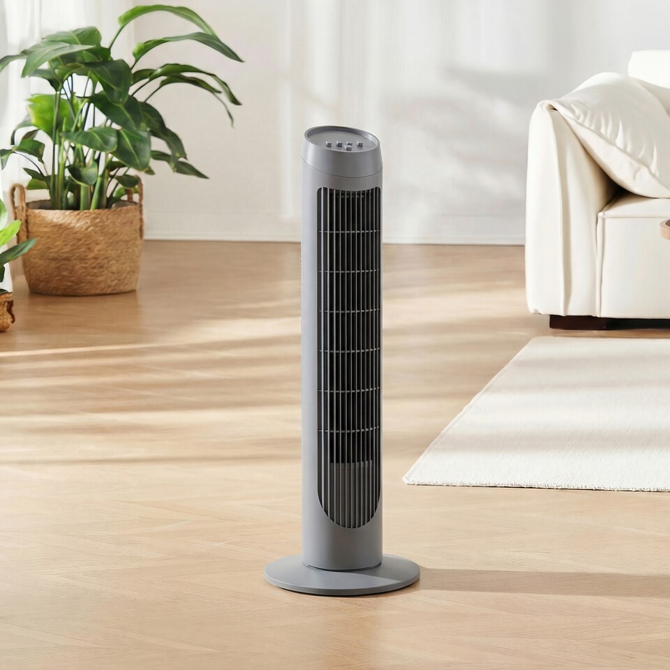 image 1 of HOMCOM 75cm Tower Fan Noise Reduction Wind 3-Level Cool ABS Indoor Grey | Grey | Grey | 27 x 27 x 75 cm