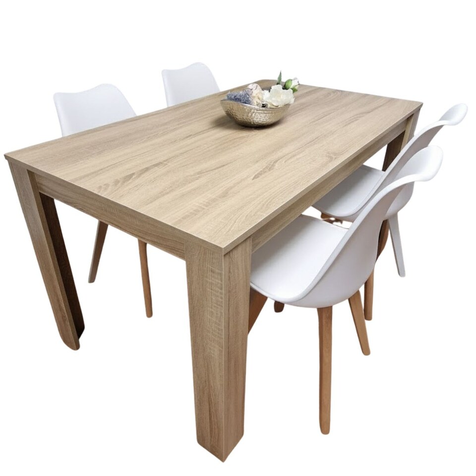 image 1 of Dining Table and 4 Chairs Oak Effect Wood 4 White Plastic  Chairs Dining Room