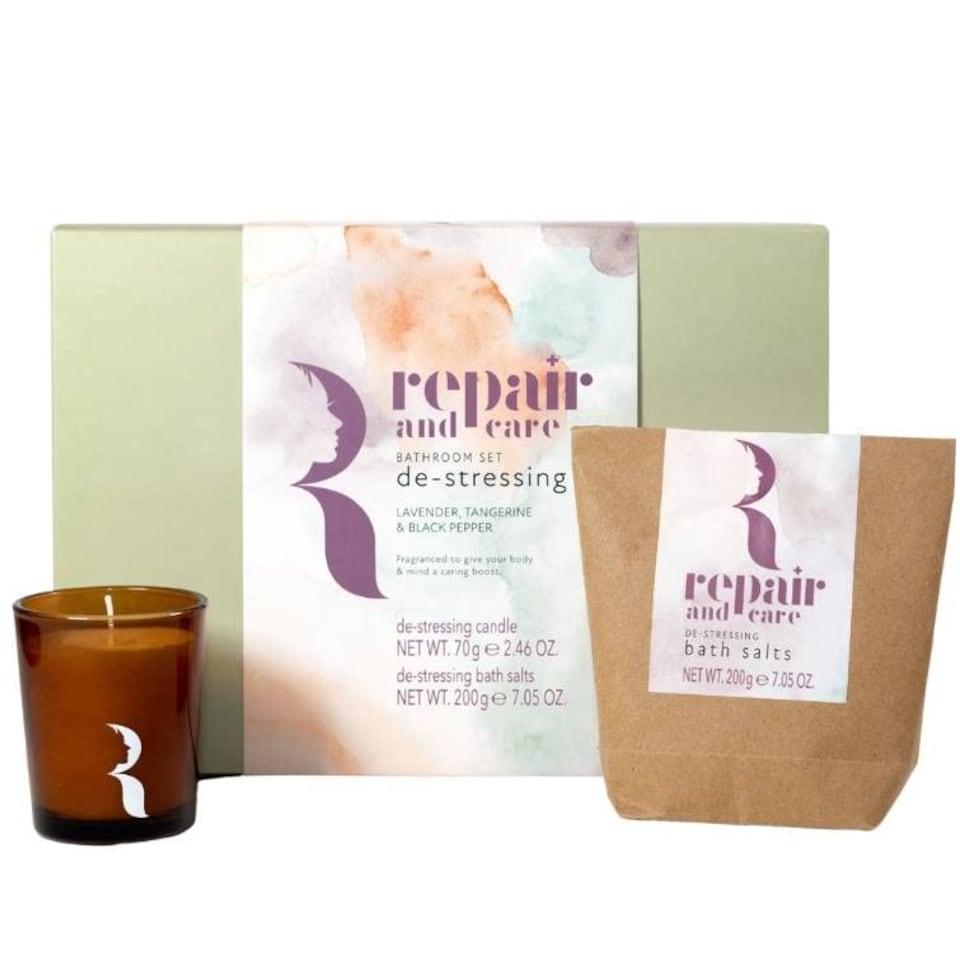 image 1 of Repair and Care De-stressing Bathroom Set Candle 70g & Bath Salts 200g