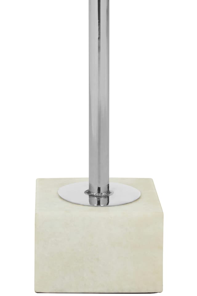 image 1 of Interiors by Premier White Marble Side Table For Hallway, Nickle Finish Bedside Table With Cube-shaped Base, Round Nesting Table | White