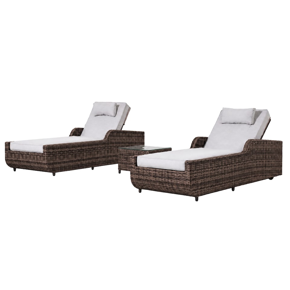 image 1 of Direct Wicker Adjustable Sun Lounge with Side Table – 5‑Position Recliner and Glass‑Top Side Table