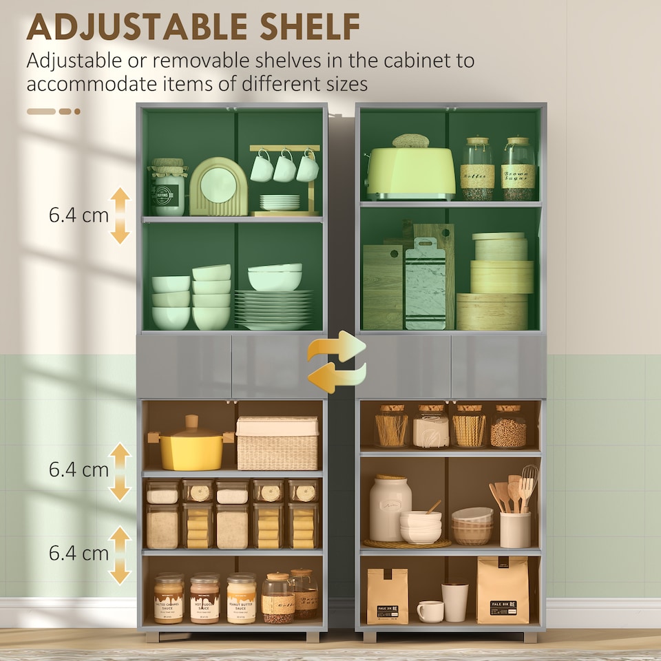 image 1 of HOMCOM Kitchen Cupboard Storage Cabinet Push Open Doors and Drawers, Grey