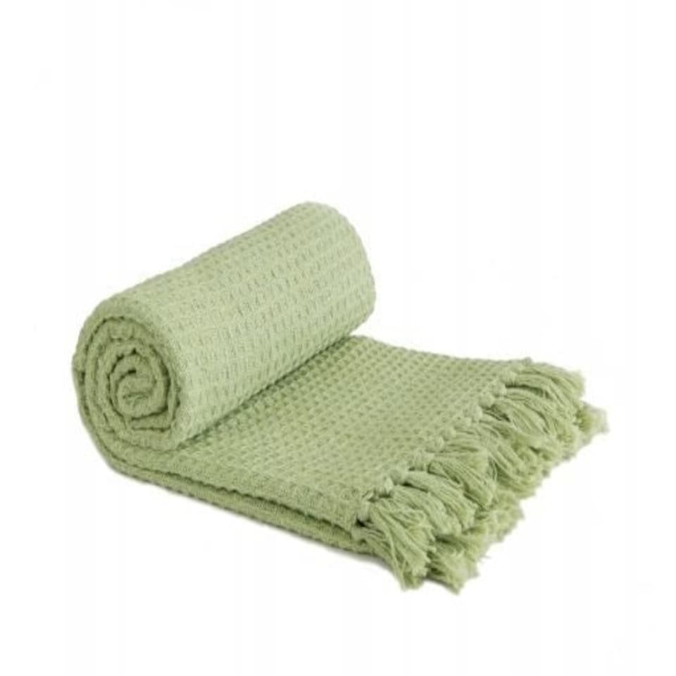 image 1 of Waffle Collection Recycled Cotton Throw in Pistachio (70" x 100") | Green | Green