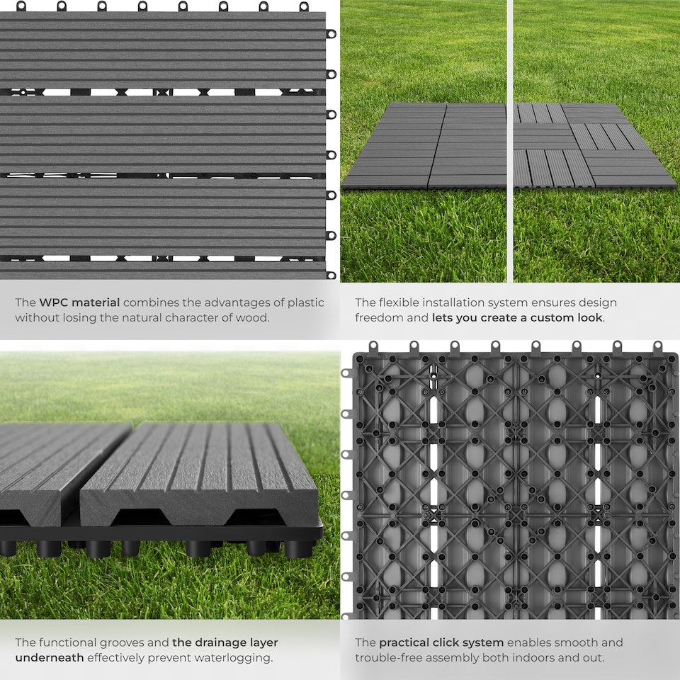 image 1 of Composite Decking Tegulas - click system, wood look, outdoor safe | Grey | grey | 31 x 31 x 2,20 cm | 22
