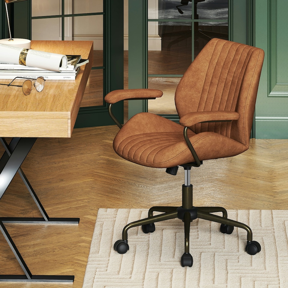 image 1 of COSTWAY Office Chair Mid Century Swivel Computer Desk Chair Brown Brown