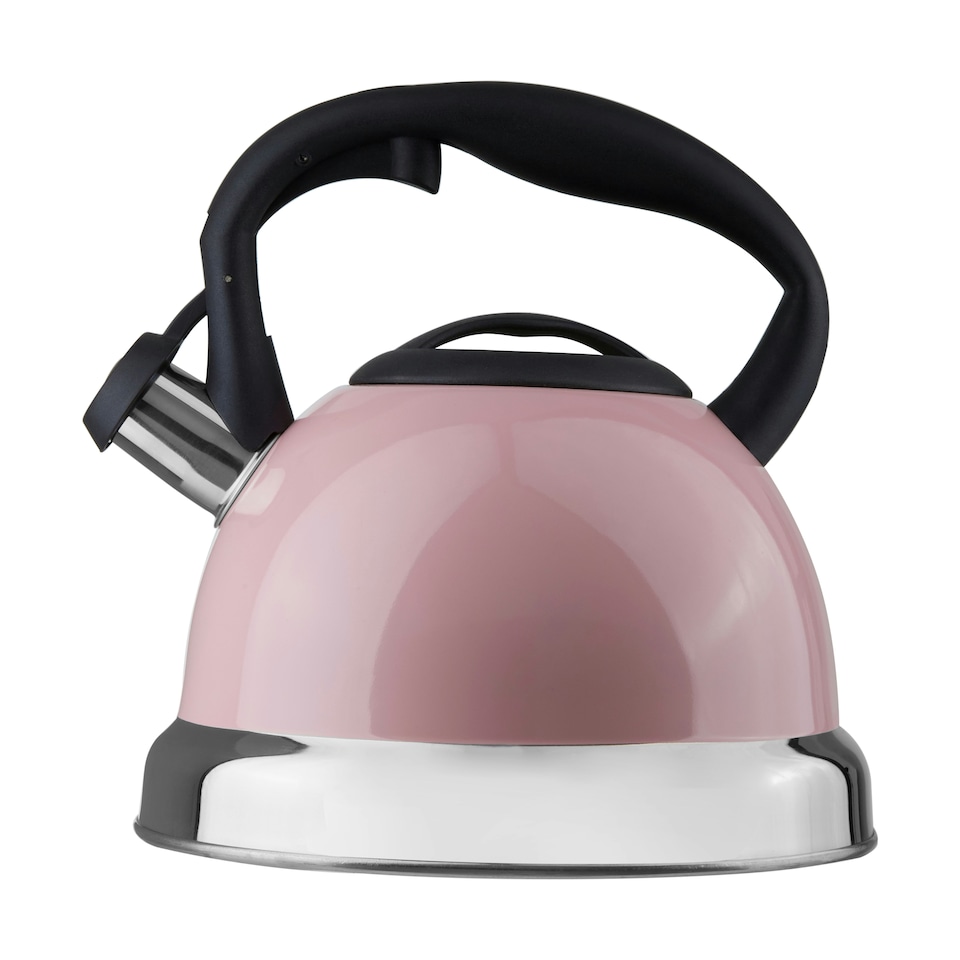 image 1 of Interiors by Premier 3000ml Pink Whistling Kettle, Stainless Steel Stovetop Kettle With Whistle & Cool Touch Handle, Pink Finish
