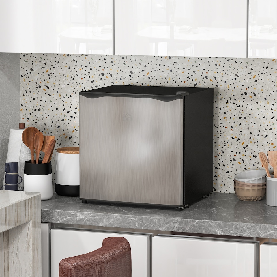 image 1 of HOMCOM Tabletop Mini Freezer with 35 Litre Capacity, Small Freezer with Reversible Door, Adjustable Temperature and Removable Wire Shelf for Bedrooms, Home Office, Silver Tone | Silver