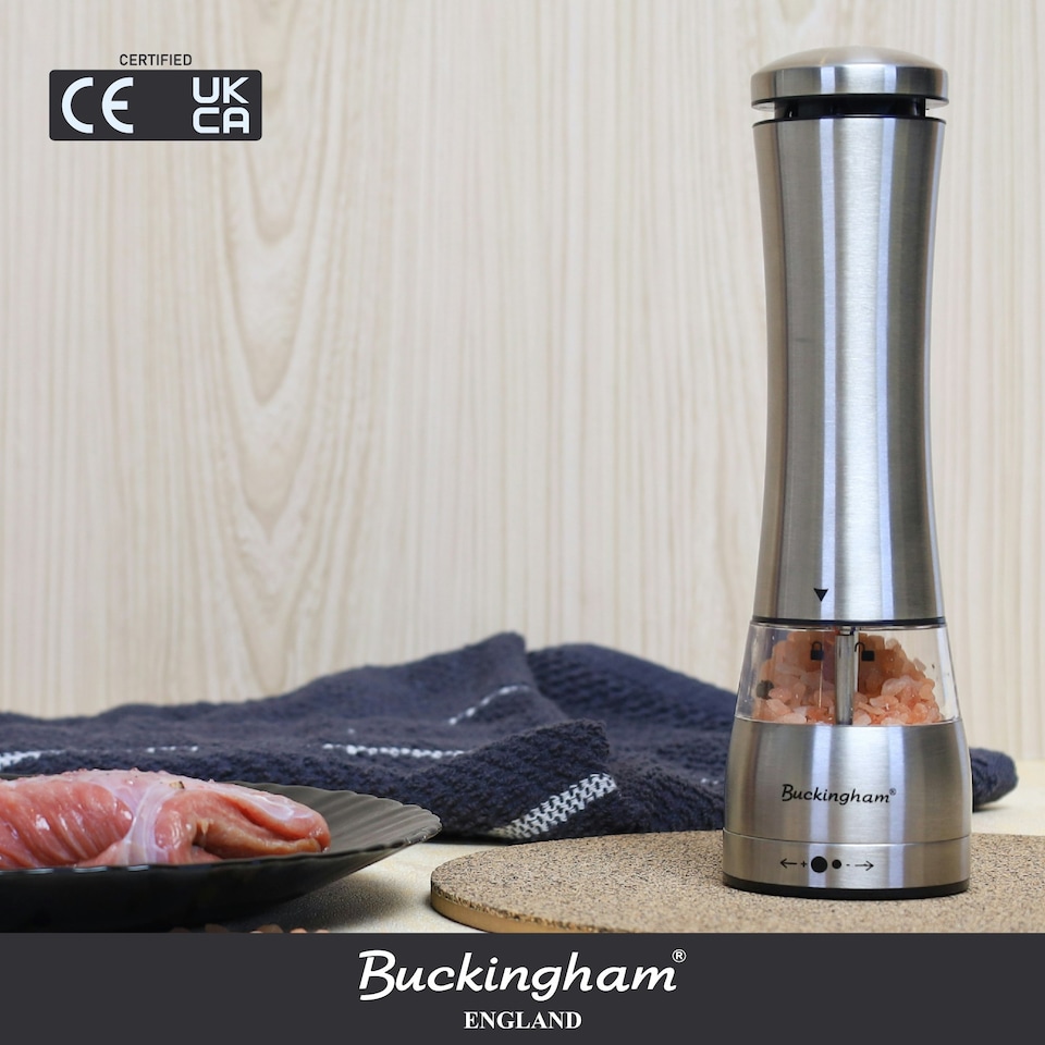 image 1 of Buckingham Stainless Steel Premium Electric Salt & Pepper Mill Set , matt finish