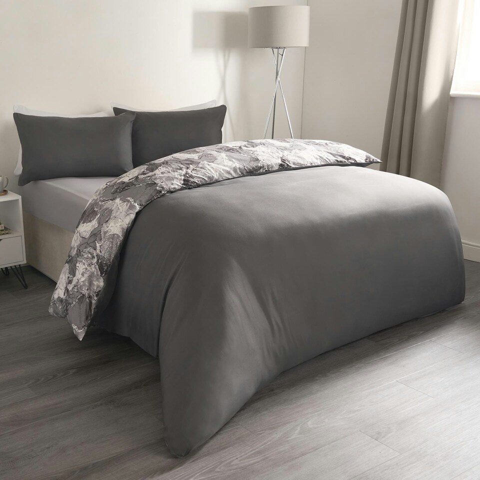 image 1 of OHS Marble Print Duvet Quilt Cover Bedding Set, King - Grey/White