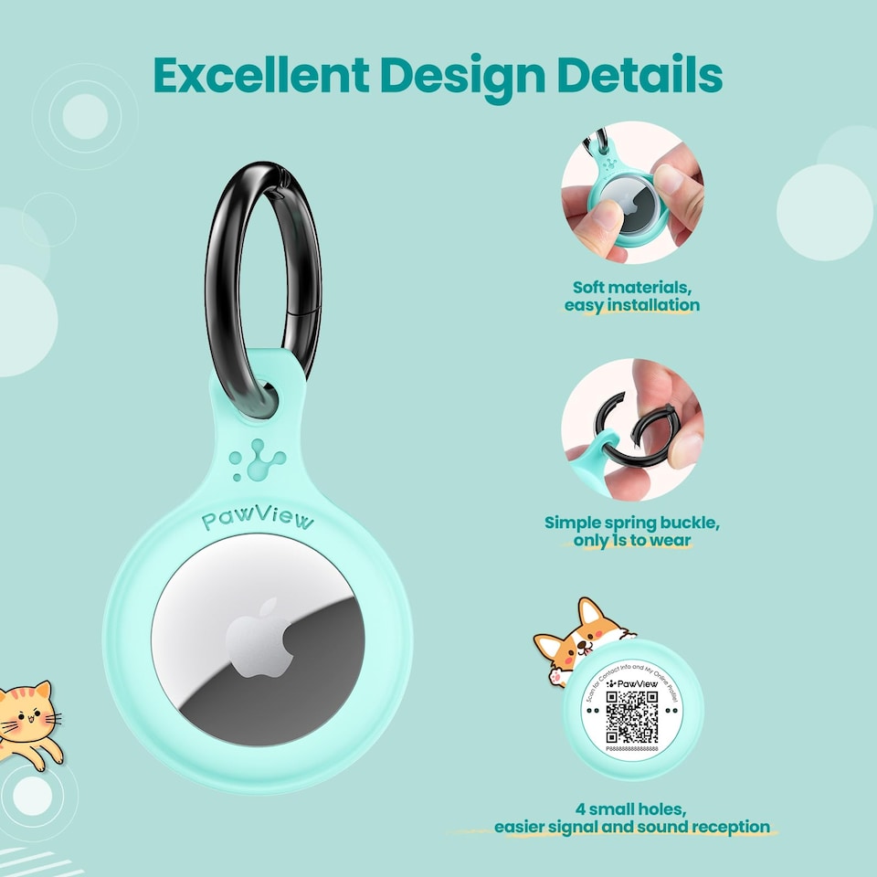 image 1 of AirTag Holder & Collar for Pets GPS Tag & App with Smart QR ID