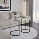 image 3 of 2 Piece Round Nesting Side Tables Set Tempered Glass Top Metal Leg Coffee Tables | Multi | Black Legs White Glass