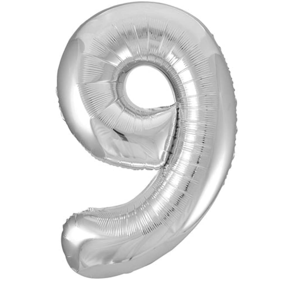 Silver Number 9 Helium Foil Giant Balloon 86cm / 34 in