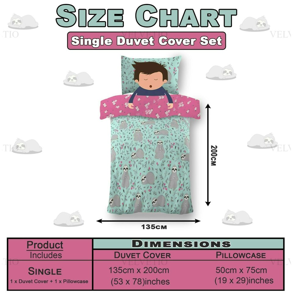 image 1 of VELVETIO Kids Sleepy Sloth Duvet Cover Set Soft Polycotton Beddings Multi | Single