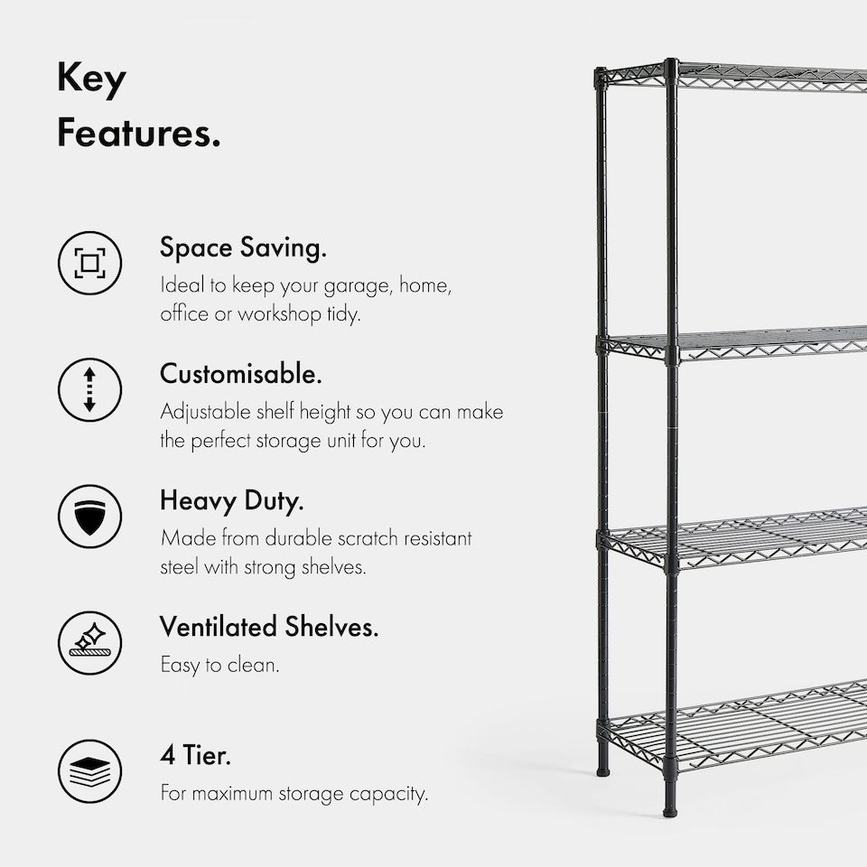 image 1 of VonHaus 4 Tier Wire Shelving Unit for Home Storage