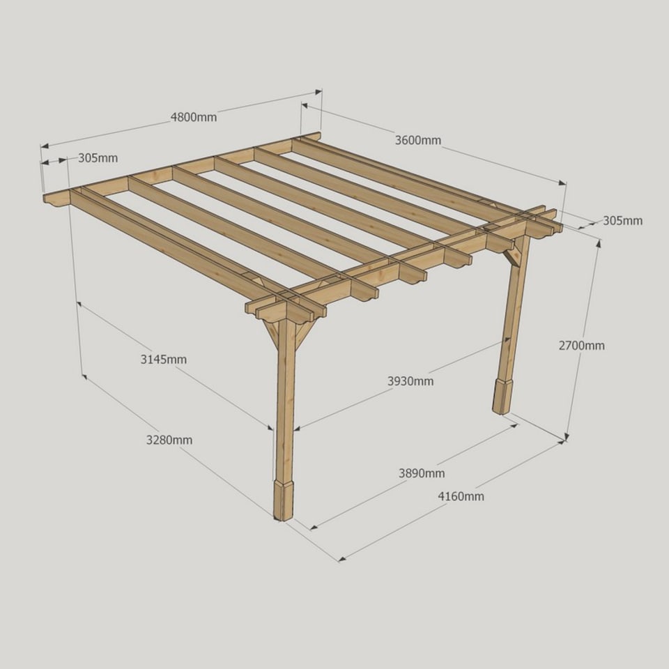 image 1 of Wall Mounted Double Premium Pergola - Wood - L360 x W480 x H270 cm - Rustic Brown