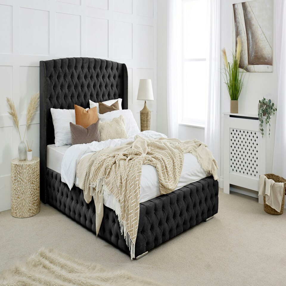 Reily Plush King Bed Frame - Black