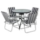 image 1 of Garden Table & Folding Deck Chairs Set 2 4 Seater Outdoor Patio Dining Furniture | White | Table + 4 White & Black Stripes Chairs
