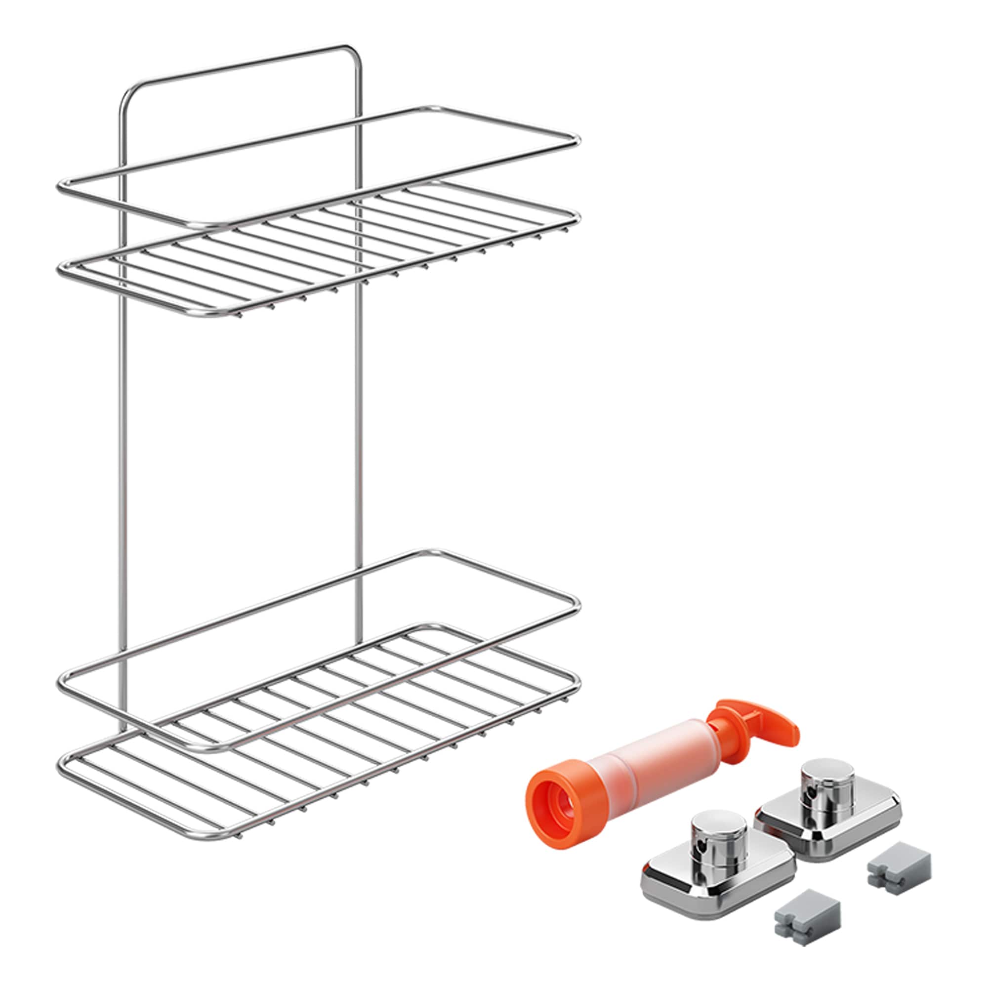 Metaltex 2-Tier Rectangular Bathroom Shelf with Vacuum in Silver