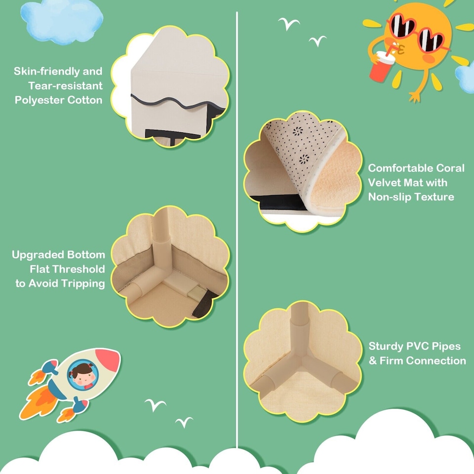 image 1 of COSTWAY Kids Play Tent Indoor Kids Playhouse with Star Lights Beige