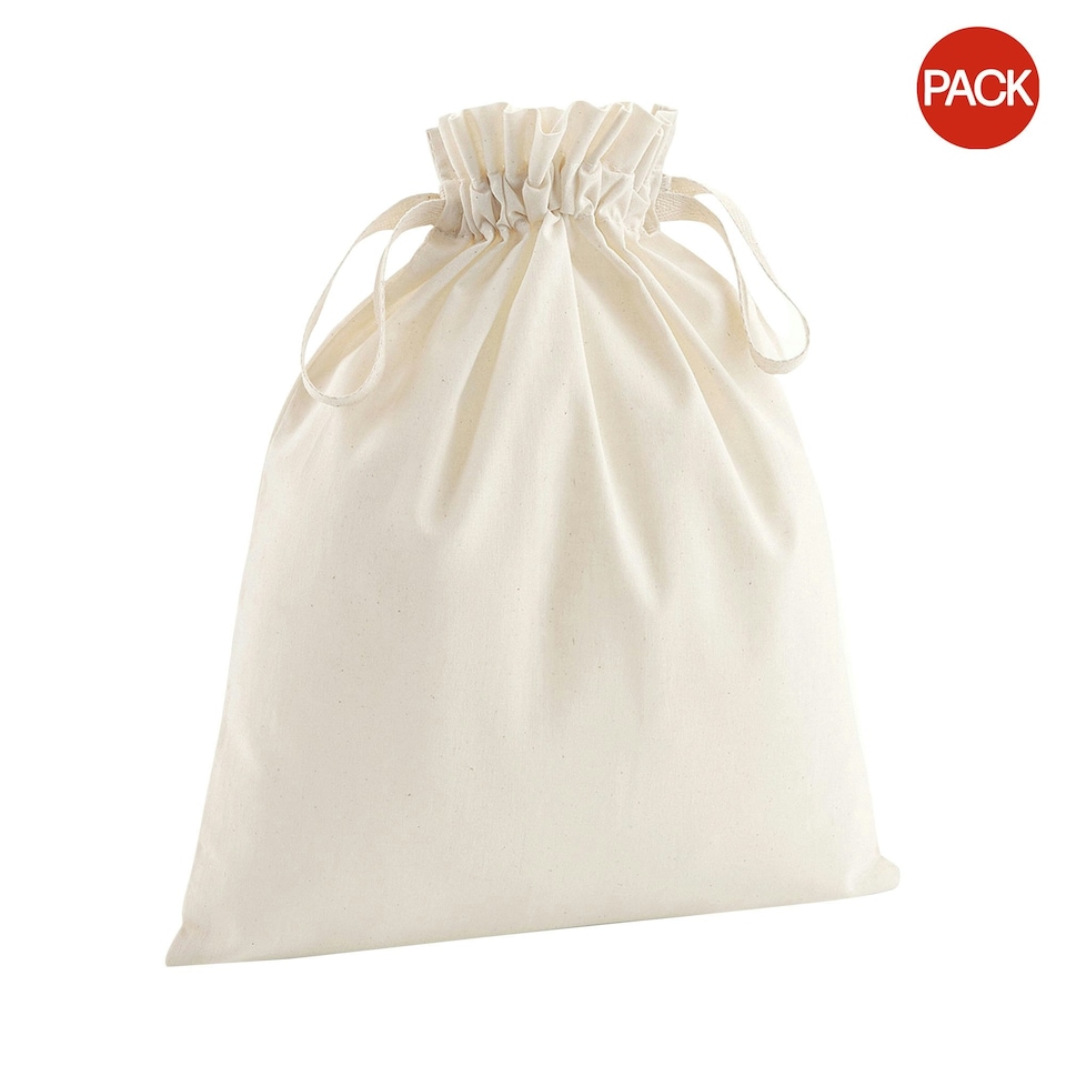 image 1 of Westford Mill Soft Organic Cotton Drawcord Bag (Pack of 2) - Natural - XS | Cream | XS
