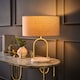 image 3 of ValueLights Rachel Brushed Gold Arch Marble Base Table Lamp with Natural Lamp Shade | Bronze