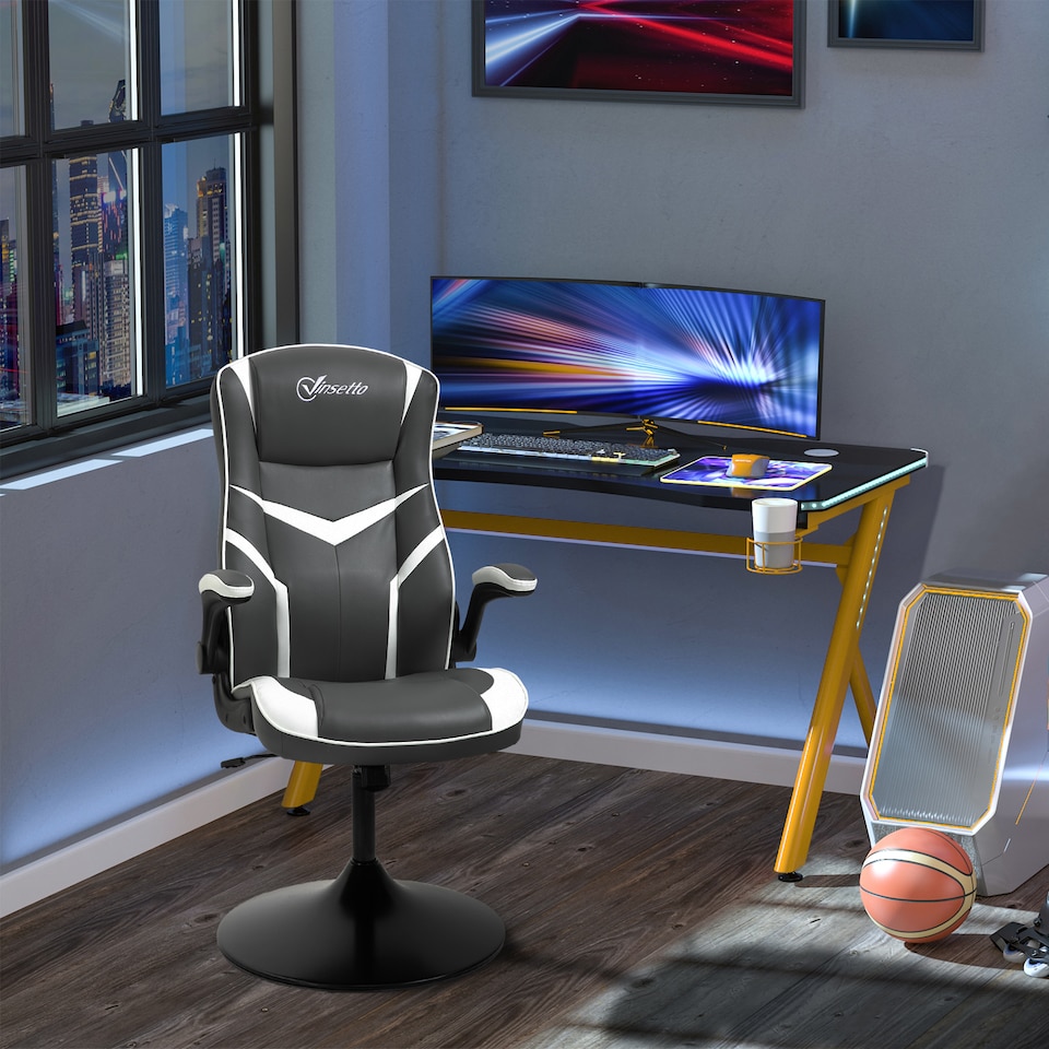 image 1 of Vinsetto Gaming Chair Ergonomic Computer Chair with Adjustable Height Pedestal Base, Home Office Desk Chair PVC Leather Exclusive Swivel Chair Grey