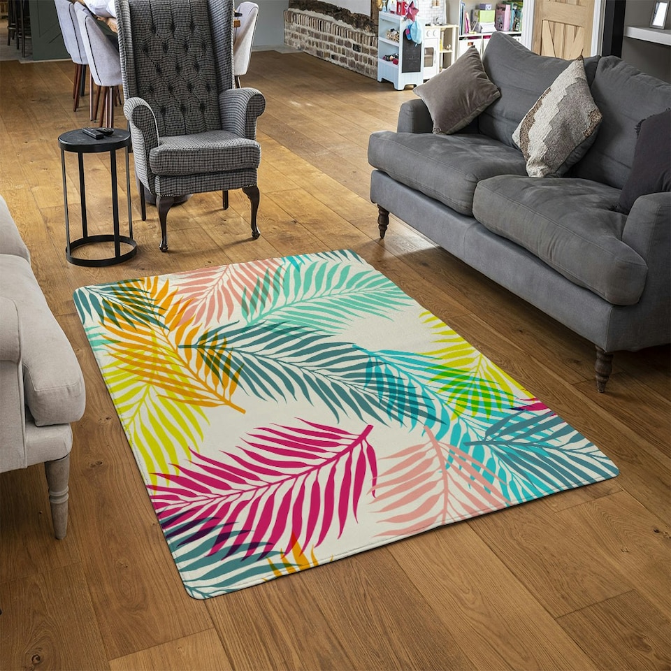 image 1 of Multi Coloured Tropical Leaves (Rug) Multi | XL: 160x230cm