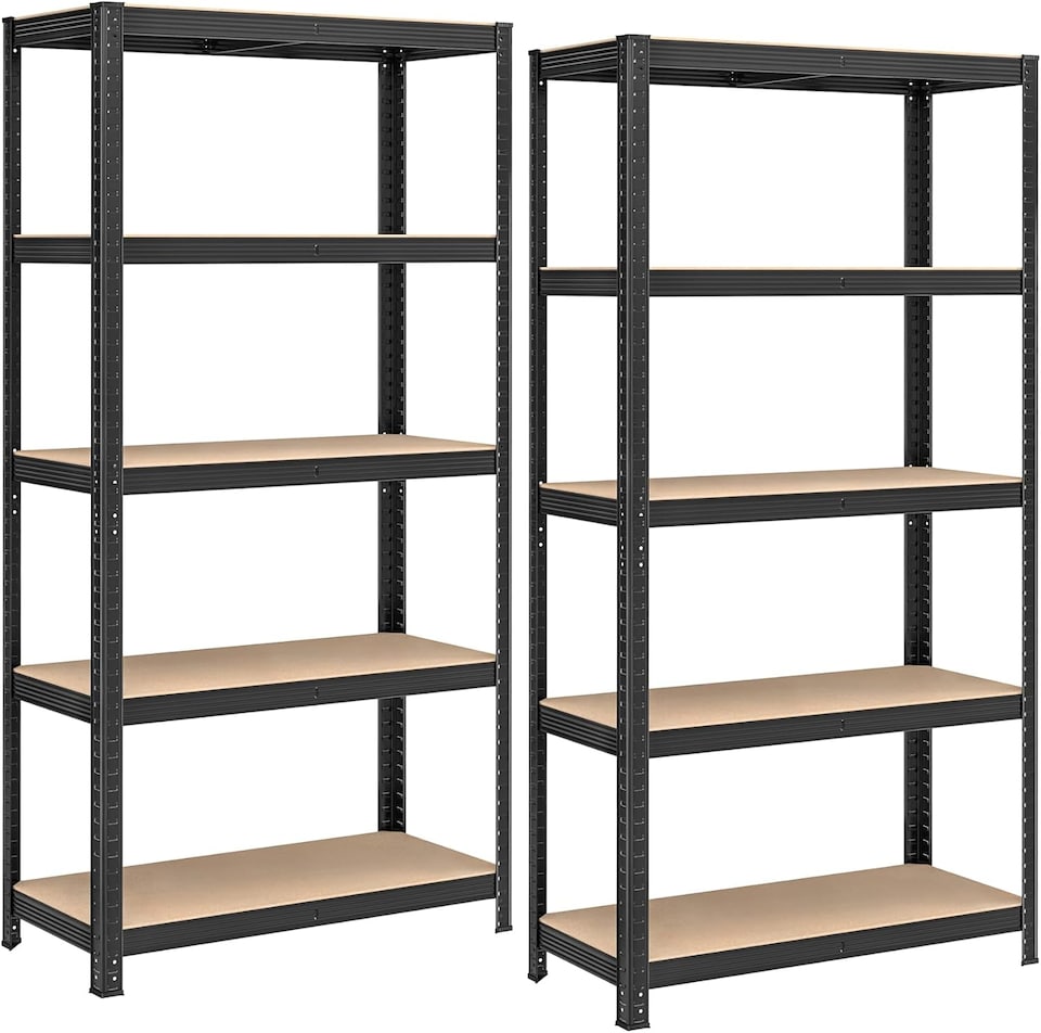 image 1 of Set of 2 Garage Shelving Units with 5 Levels, Adjustable Multi-Tier Storage Racks, Black