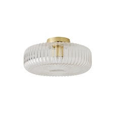 ValueLights Calpe Large Ceiling Light Ribbed Smoked Shade | Gold