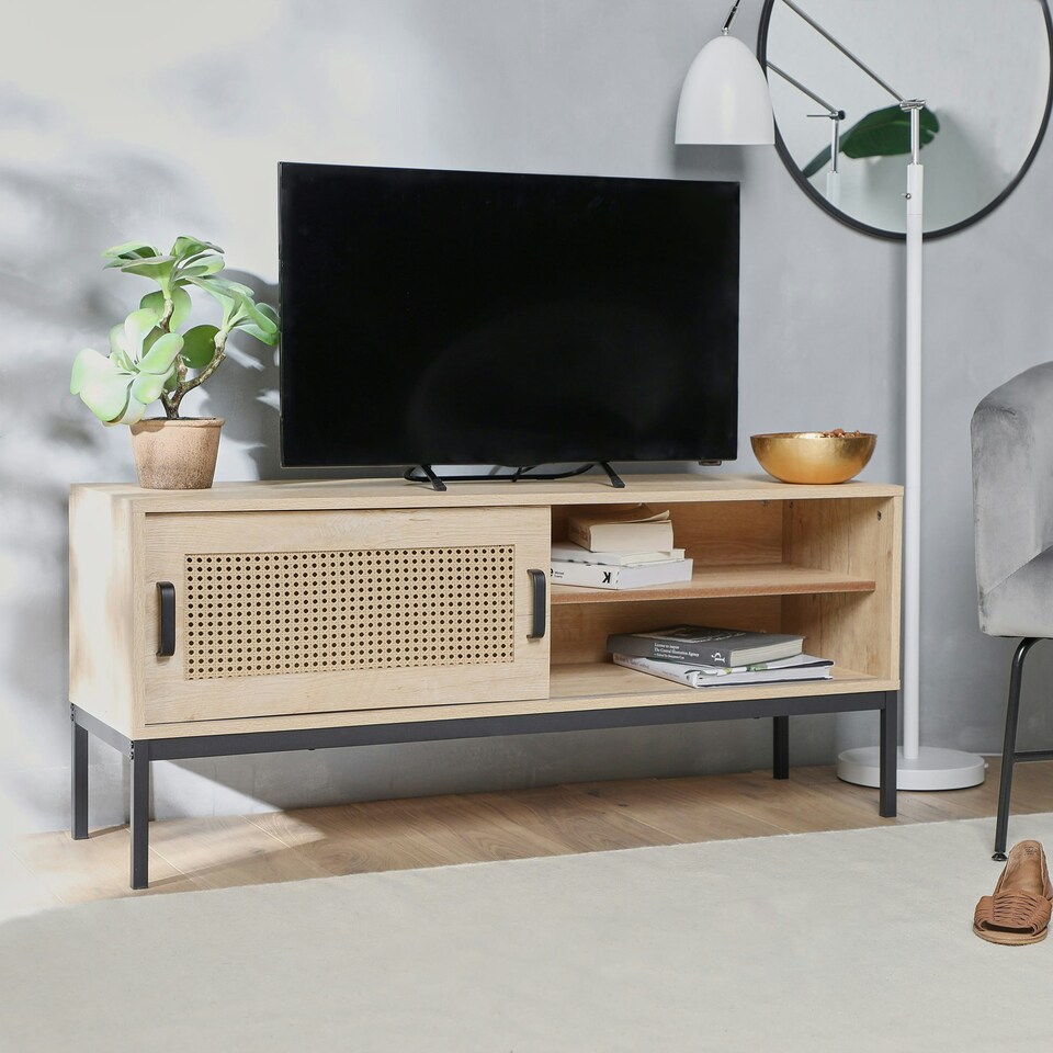 image 1 of Spinningfield Wood Effect Rattan TV Unit For TV's up to 55" Brown