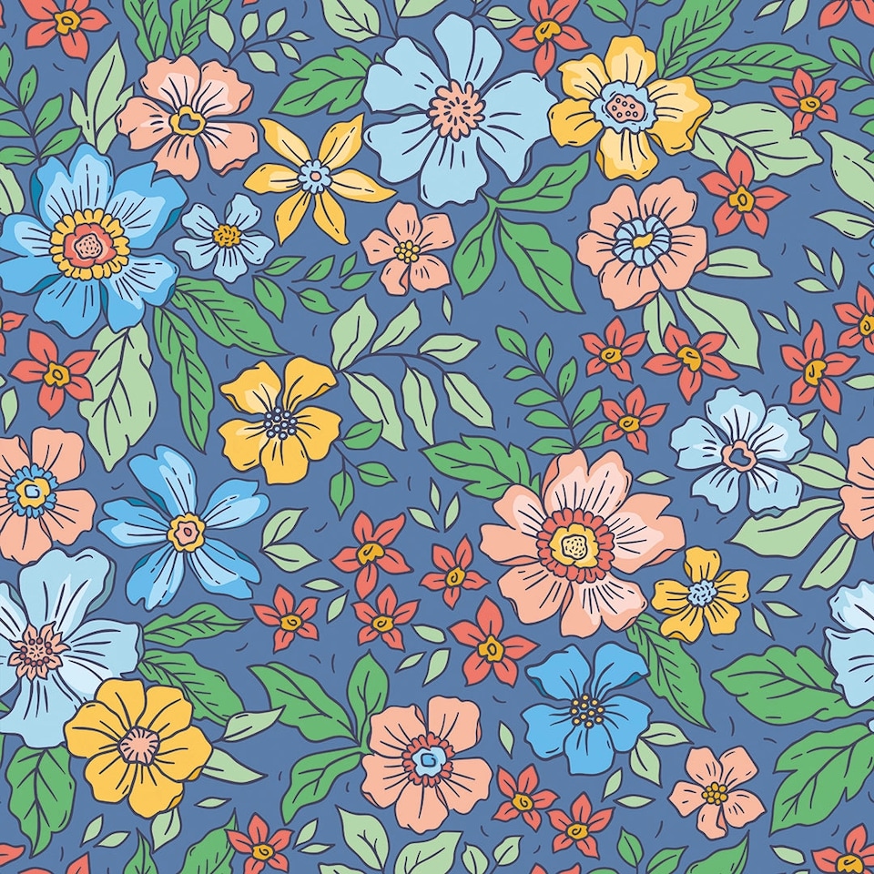image 1 of Gorgeous Gardenia Wallpaper in Blue | Blue | Blue