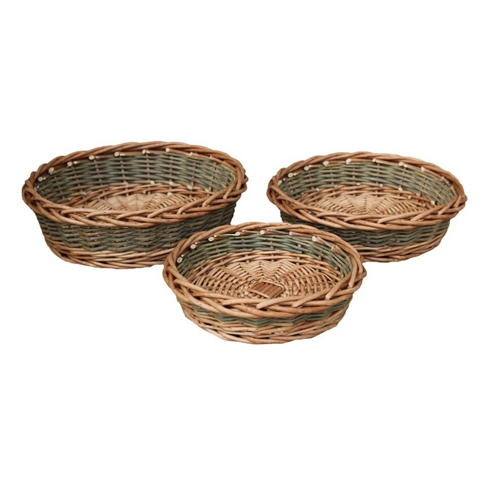 Set of 3 Unpeeled Willow Round Tray Brown | Brown