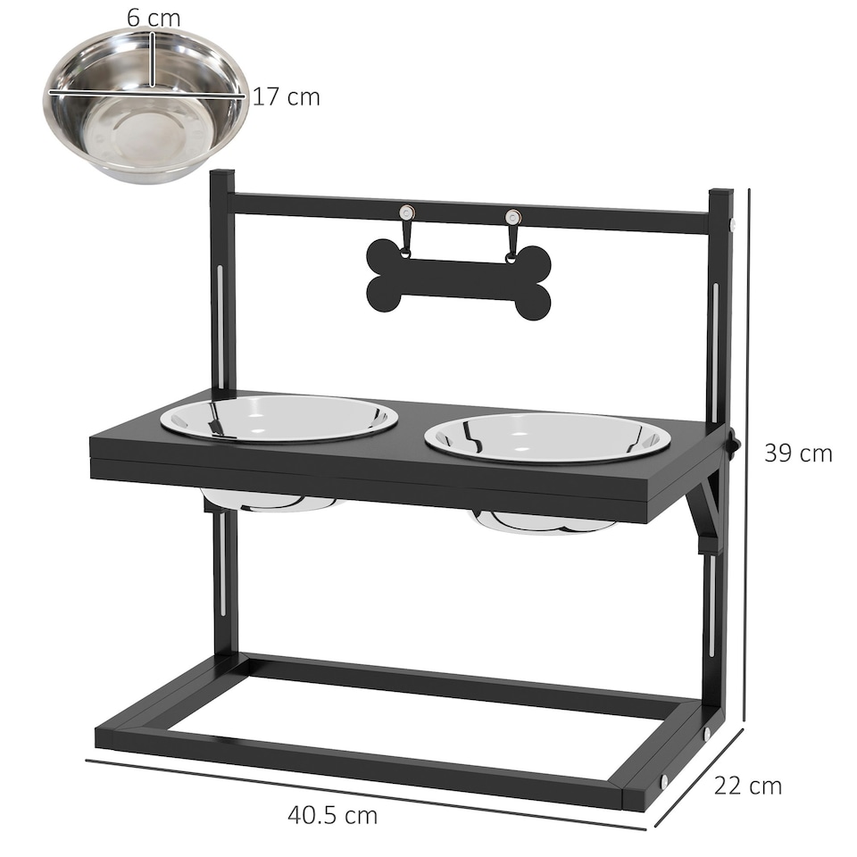 image 1 of PawHut Raised Dog Bowl w/ Adjustable Height Stand, for Small Medium Large Dogs