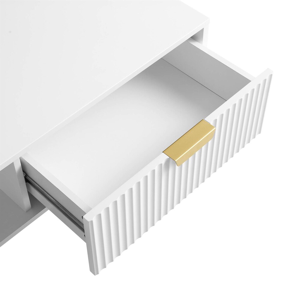 image 1 of Modern White Coffee Table with Storage, Gold Metal Legs and Handles, Stylish Centre Table for Living Room and Lounge